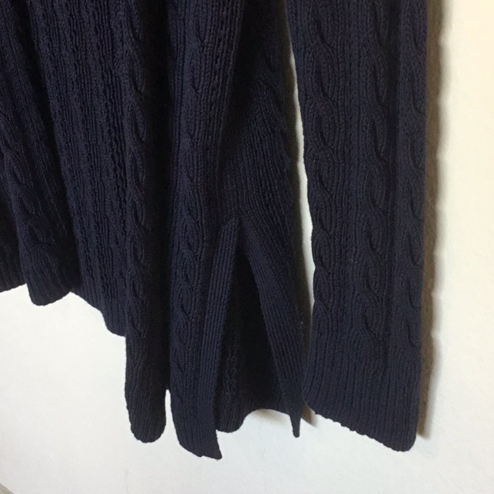 Ralph Lauren long open front cable knit cardigan in navy blue - Picture 5 of 6